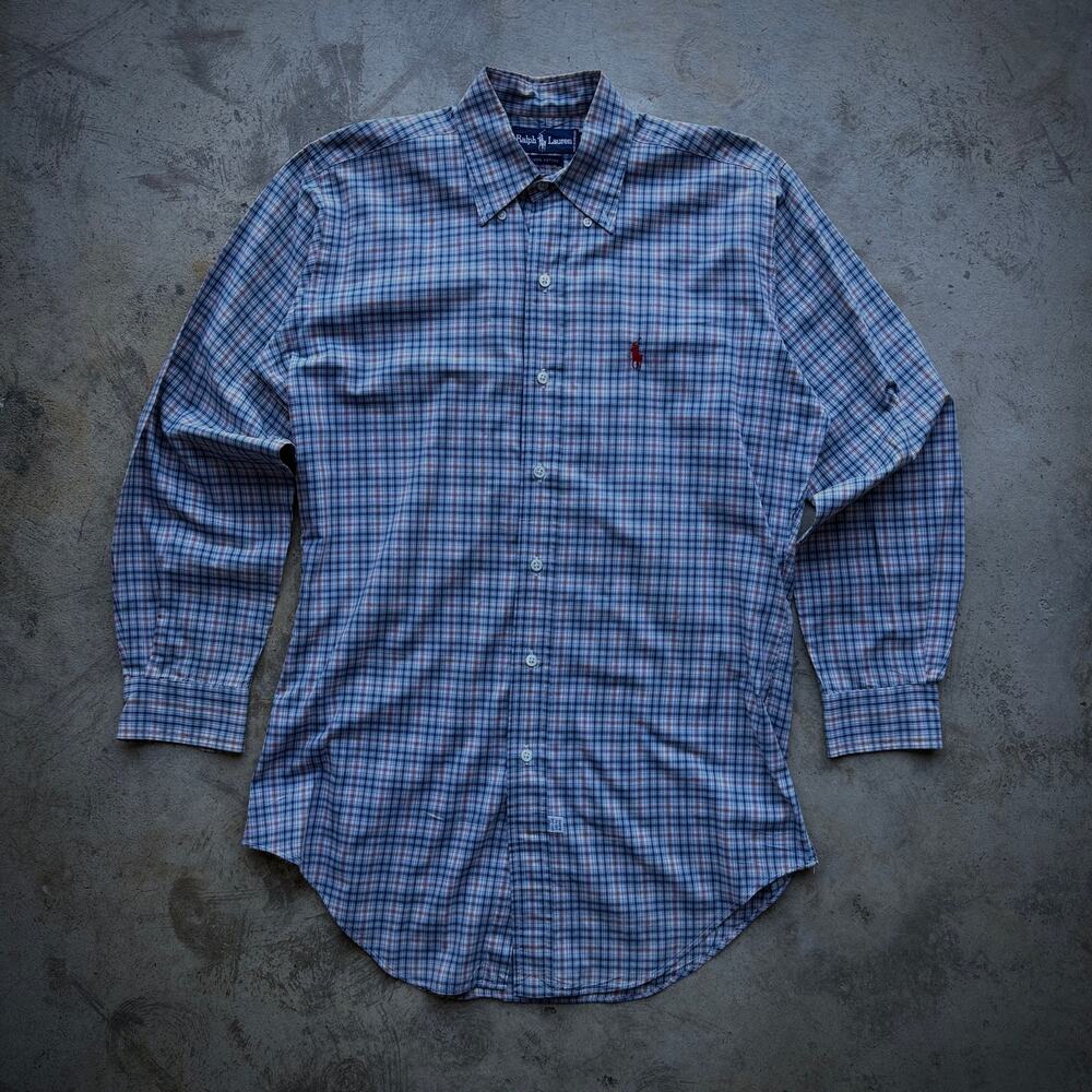 80s Ralph Lauren Blue Check Polo Shirt 14½-32